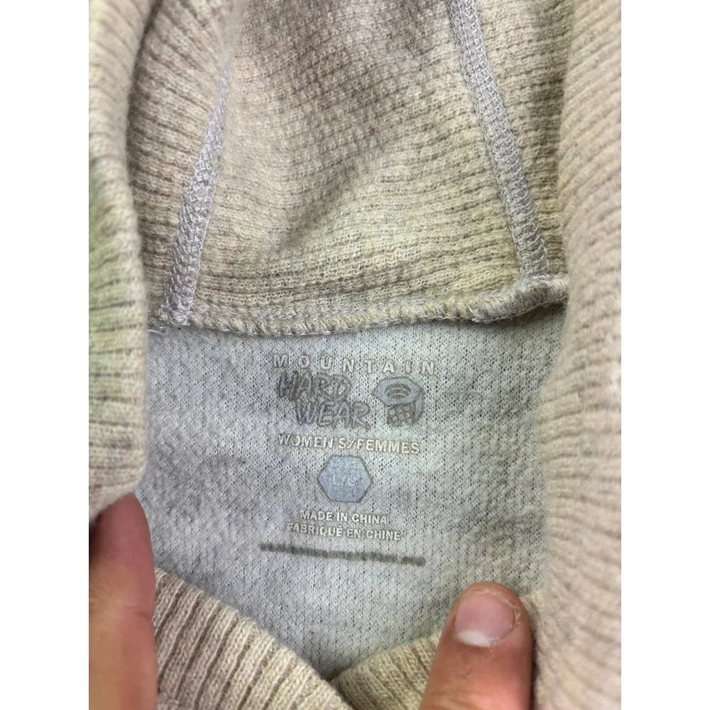 Mountain Hardwear Hoodie Women Small Tan Striped Recycled Wool Blend Pullover‎